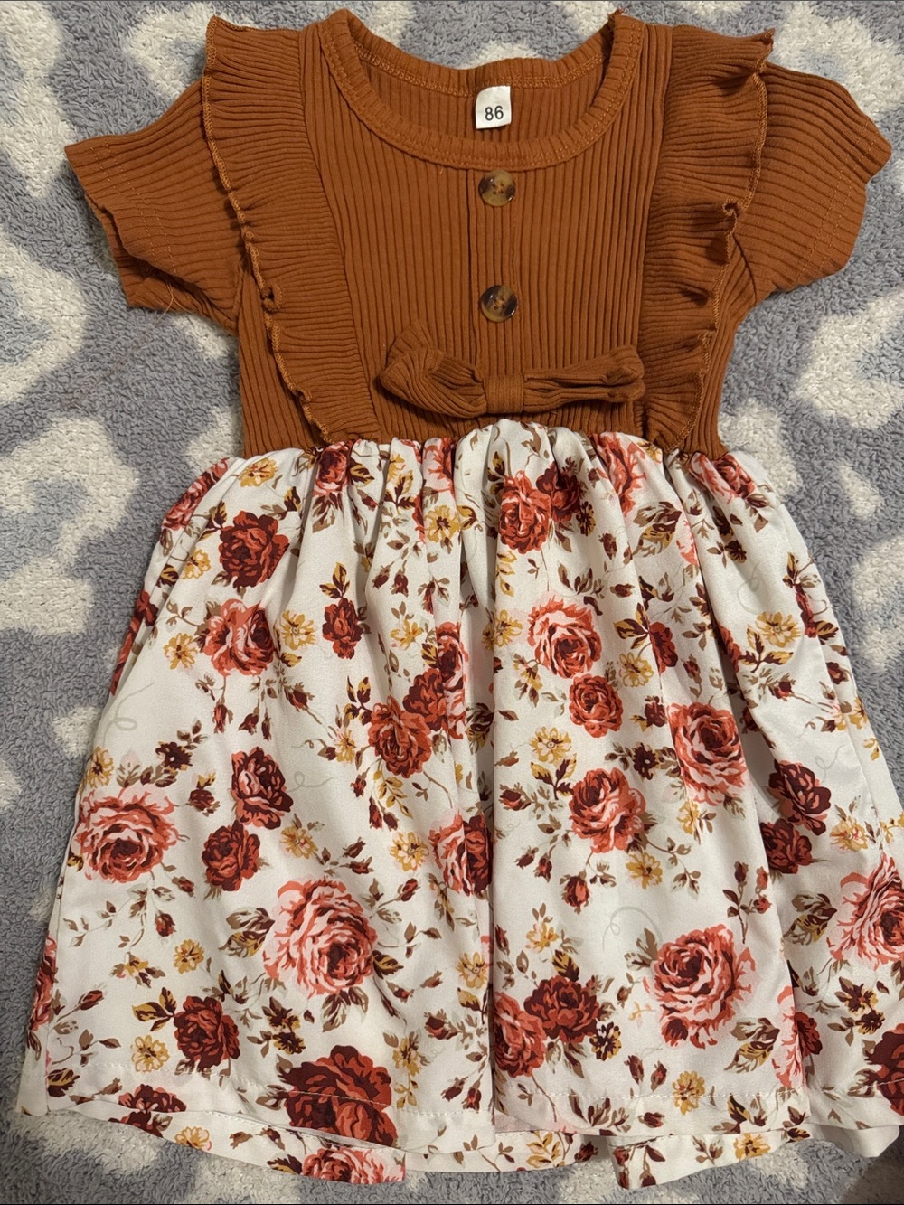 Ruffled Floral Rust & Cream Girls Dress